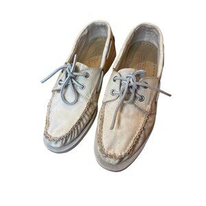 Sebago Docksides Spinnaker Beige Canvas Boat Shoes Loafers Sz 9 Preppy Nautical